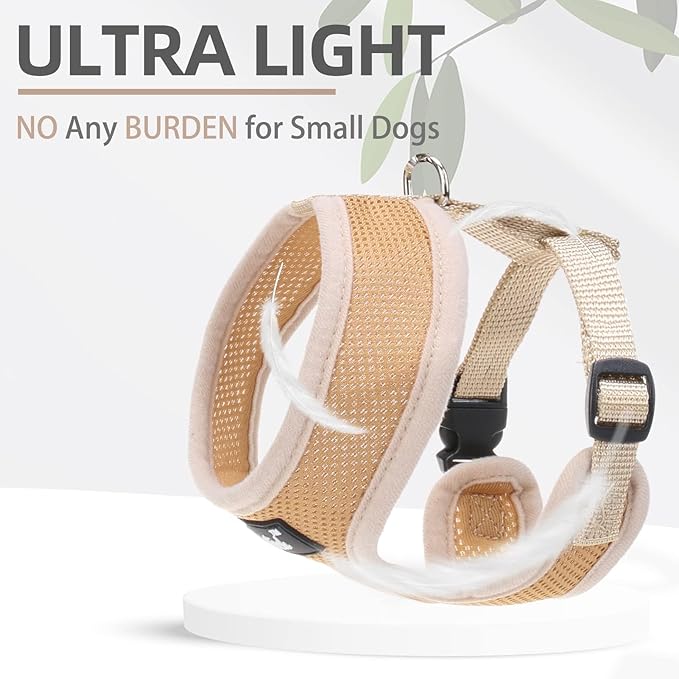 PUPTECK Soft Mesh Dog Harness and Leash Set Pet Puppy Cat Comfort Padded Vest No Pull Harnesses, Solid Beige, XS