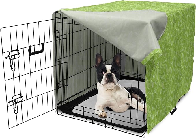 Ambesonne Floral Dog Crate Cover, Vintage Inspired Simplistic Outline Flowers Nature Botany Art Repetition, Easy to Use Pet Kennel Cover for Small Dogs Puppies Kittens, 22 Inch, Lime Green and White