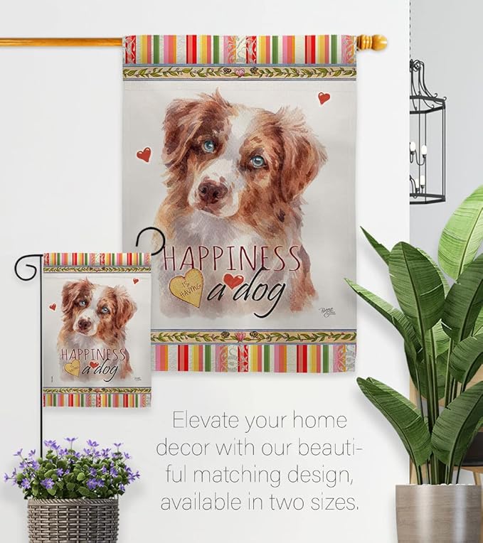 Breeze Decor Red Australian Shepherd Happiness House Flag-Pack Dog Puppy Spoiled Paw Canine Fur Pet Nature Farm Animal Creature Embroidery Banner Small Garden Yard Gift Double-Sided, Made in USA