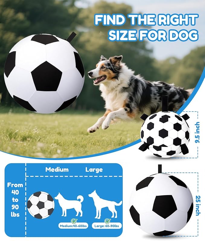 Herding Ball for Dogs 25"- Giant Dog Herding Balls for Outdoor Chase/Train/Exercise, Durable Oxford Soccer Cover with Straps Dog Ball Toy for Australian Shepherd,Cattle,Border Collie Medium Large Dogs