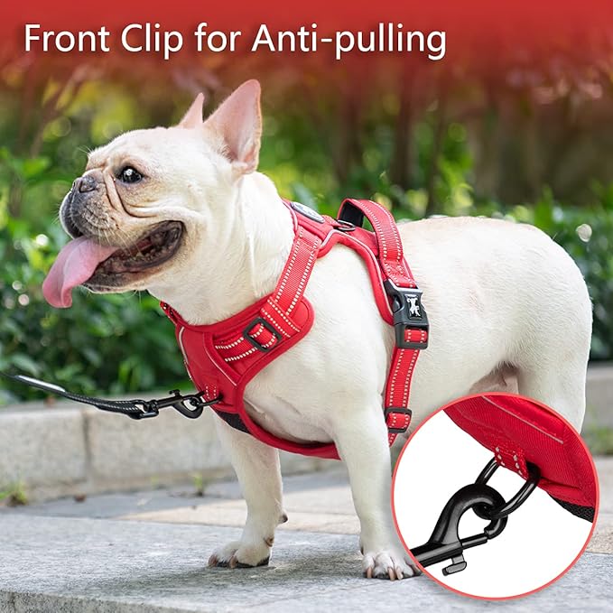 PoyPet No Pull Dog Harness, No Choke Reflective Dog Vest, Adjustable Pet Harnesses with Easy Control Padded Handle for Small Medium Large Dogs(Red Matching Trim,S)