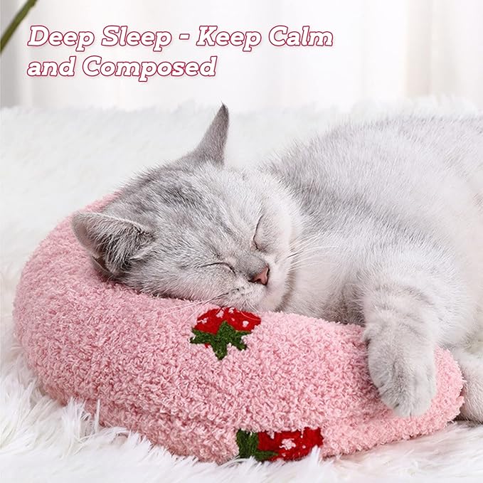 T'CHAQUE Dog Pillow Bed, Cat Calming Pillow, Dog Neck Pillow for Joint Relief Sleeping, Ultra Soft Half Donut Cuddler, Pillow Pet for Upper Spine Support, Doggy/Kitten Pillow Training Toy, PinkCherry