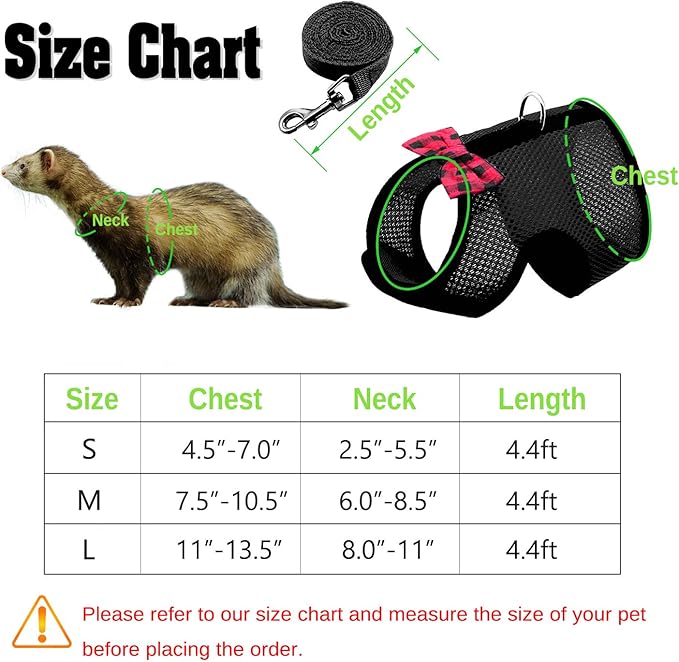 Rypet Small Animal Harness and Leash - Soft Mesh Small Pet Harness with Safe Bell, No Pull Comfort Padded Vest for Small Pet Black S