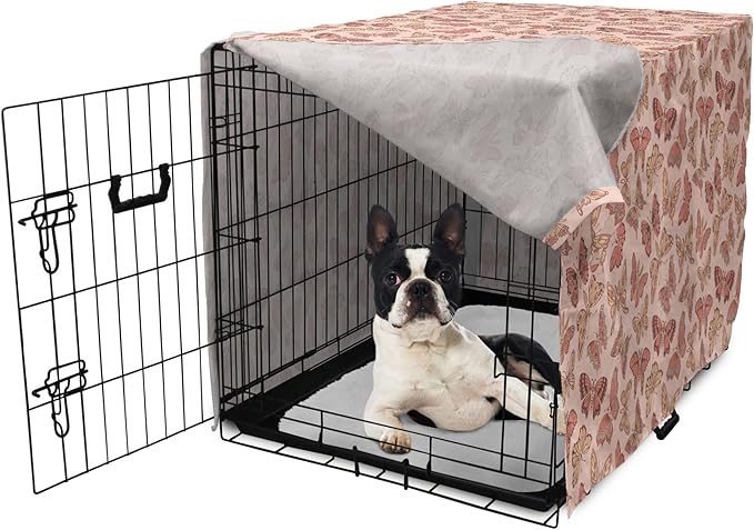 Ambesonne Butterfly Dog Crate Cover, Summer Time Ornamental Flying Creatures in Rose Tones, Easy to Use Pet Kennel Cover for Small Dogs Puppies Kittens, 22 Inch, Blush Coral
