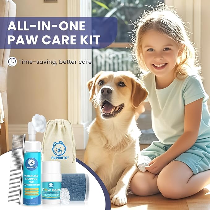 Dog Paw Care Kit | No-Rinse Paw Cleaner & Soothing Paw Balm | Gentle and Safe | Removes Tangles & Knots with Dog Grooming Comb | Paw Care Solution for Dogs and Cats