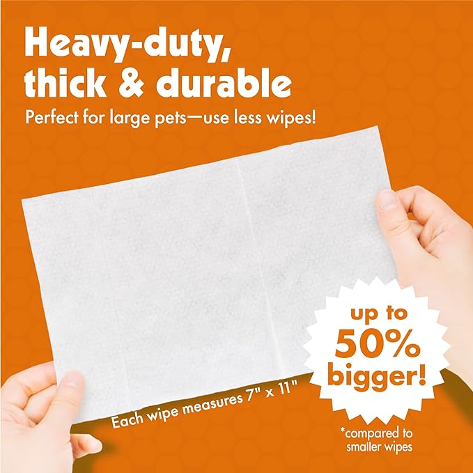 Petkin Big N' Thick Paw Wipes for Dogs, 100 Large Wipes (4 Pack) - Clean Dirty Paws After Walks, with Paw Balm Protectant - Keep Floors and Furniture Clean - Ideal for Home or Travel - Orange Scent