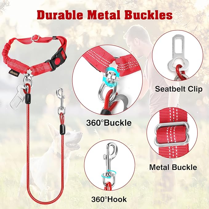 Chew Proof Dog Car Seat Belt, 2 in 1 Steel Cable Dog Car Accessories Headrest Restraint Dog Car Seatbelt for Medium Large Dogs Chewer Heavy Duty Dog Seatbelts for Cars Swivel Attach