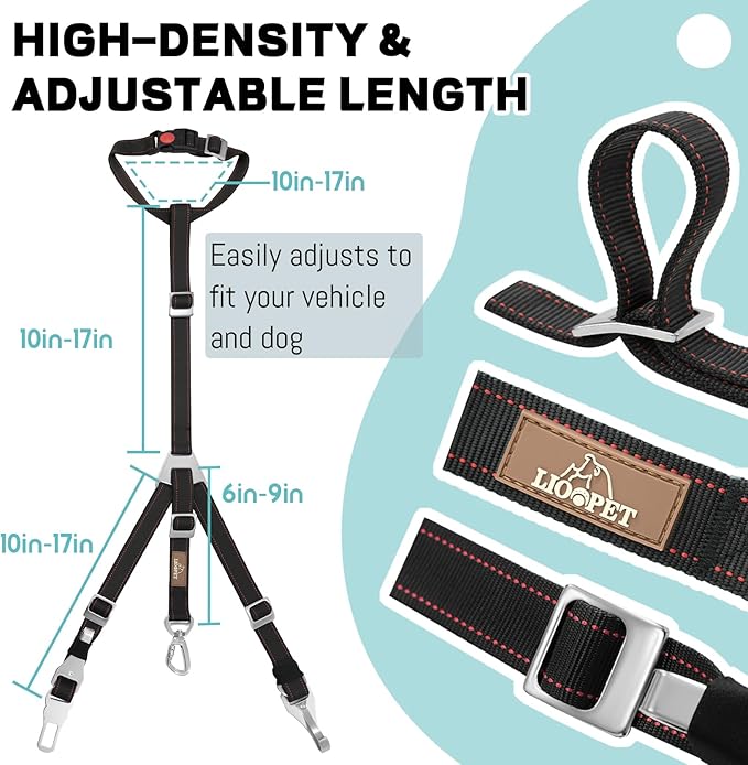 3-in-1 Multi-Functional Dog seat Belt - Dog Car Safety Leash with Advanced Protection - Car Seat Belt for 1 or 2 Dogs - Keep Your Pups Safe & Secure on The Road
