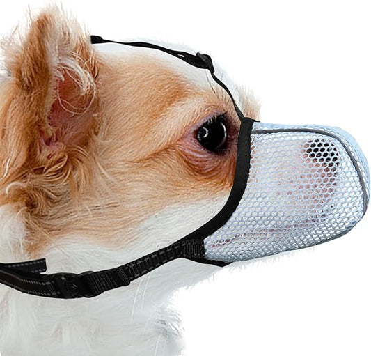 Dog Muzzle, Breathable Soft Muzzle for Extra Small Dogs to Anti & Prevent Barking Biting Chewing, Reflective & Adjustable Basket Muzzle with Air Mesh for Dachshund Blue XS