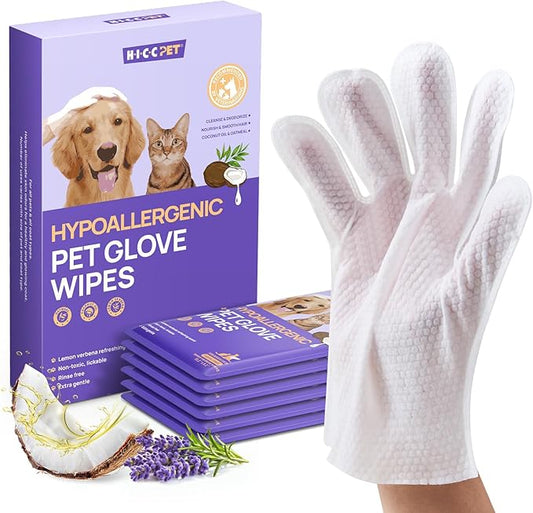 Cleaning & Deodorizing Bathing Wipes for Dogs & Cats, Nourish Fur Coconut Oil Grooming Wipes for Dogs, Pet Cleaning Gloves Wipes for Daily Care and Traveling, Hypoallergenic (Verbena Scent)