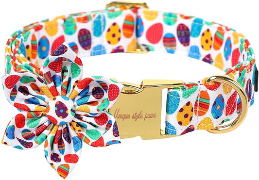 Unique Style Paws Easter Day Dog Collar with Bow Colorful Egg Rabbit Dog Collar Bowtie Bowtie Collar for Large Medium Small Dogs