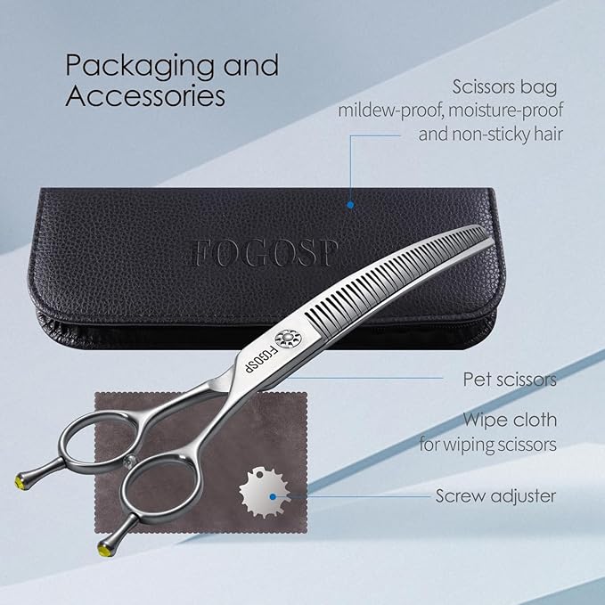 Professional 3D Curved Chunkers Dog Grooming Scissors 7.5'' Curved Thinning Shears for Dogs Pet 48 Teeth Japan VG10 Sharp and Durable