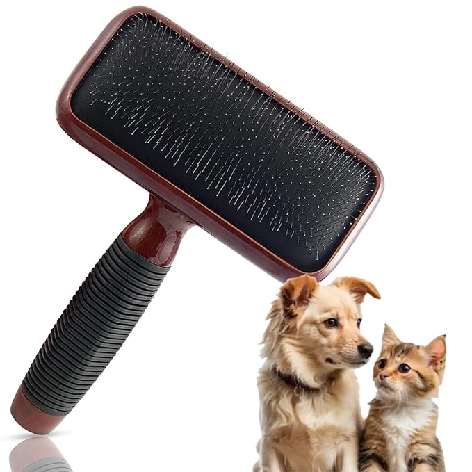 Kenchii Slicker Brush for Dogs, Professional Dog Grooming Brush for Loose Fur, Tangles, Long Short Haired, Stainless Steel Pins, Maplewood Handle (Medium)