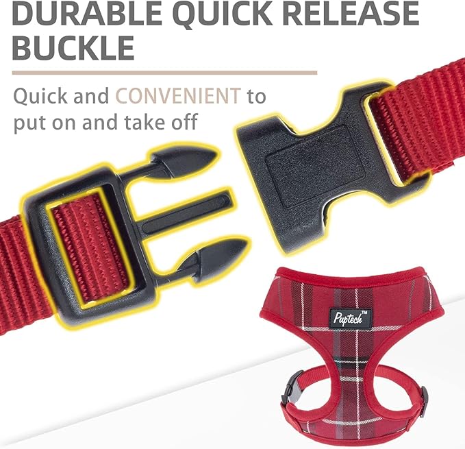 PUPTECK Soft Mesh Dog Harness and Leash Set Pet Puppy Cat Comfort Padded Vest No Pull Harnesses, Red, M