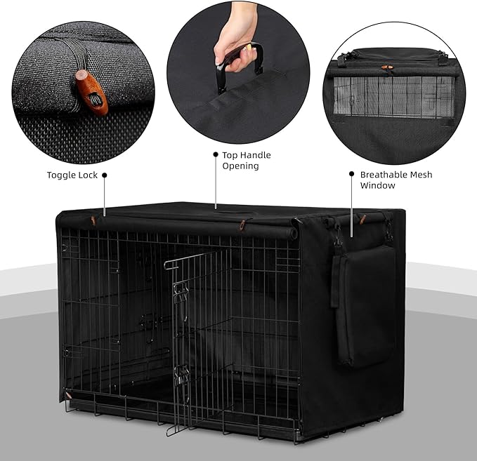 600D Dog Crate Cover, Waterproof Pet Kennel Cover with Storage Bag Cover Fit for 36 Inch Wire Crate Dog Cage, 36 Inches, Black