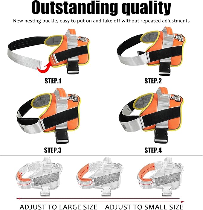 Bolux Dog Harness, No-Pull Reflective Dog Vest, Breathable Adjustable Pet Harness with Handle for Outdoor Walking - No More Pulling, Tugging or Choking (X-Small (Pack of 1), Orange Yellow)