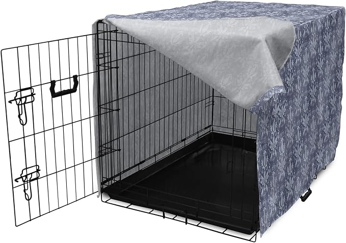 Lunarable Damask Dog Crate Cover, Medieval Repetitive Pattern with Flourish Ornaments, Easy to Use Pet Kennel Cover for Cats & Medium Dogs, 30 Inch, Purpleblue Ceil Blue