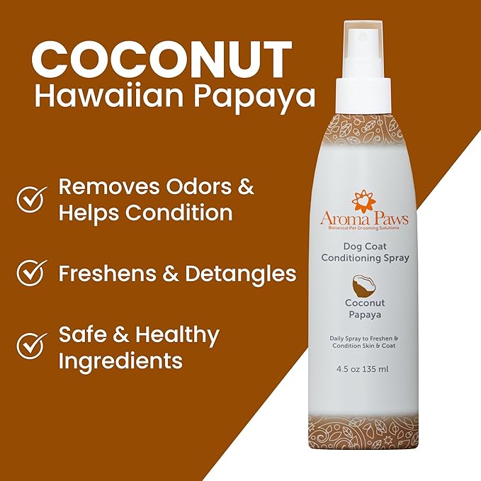 Dog Coat Conditioning Spray - Pet-Friendly Detangler Spray with Natural Essential Oils for Dogs - Daily Dog Spray to Eliminate Odors and Knots - Coconut Papaya 4.5 oz