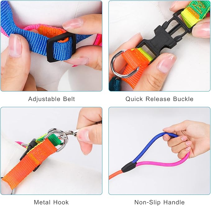 PetsHome Dog Harness & Leash Set Adjustable No Pull Safe Nylon Pet Harness with Leash for Outdoor Walking for Dogs Medium Rainbow