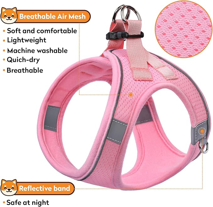 Dog Harness with Leash Set, No-Pull Step-in Reflective Pet Harness with 1 Leash Clips, Adjustable Soft Padded Easy Walk Dog Vest for Small Medium Large Dogs, Cats(Light Pink, XXSmall)