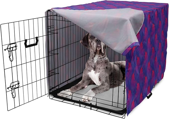 Lunarable Myth Dog Crate Cover, Pattern with Unicorn Silhouettes in Ombre, Easy to Use Pet Kennel Cover for Medium Large Dogs, 48 Inch, Indigo Magenta