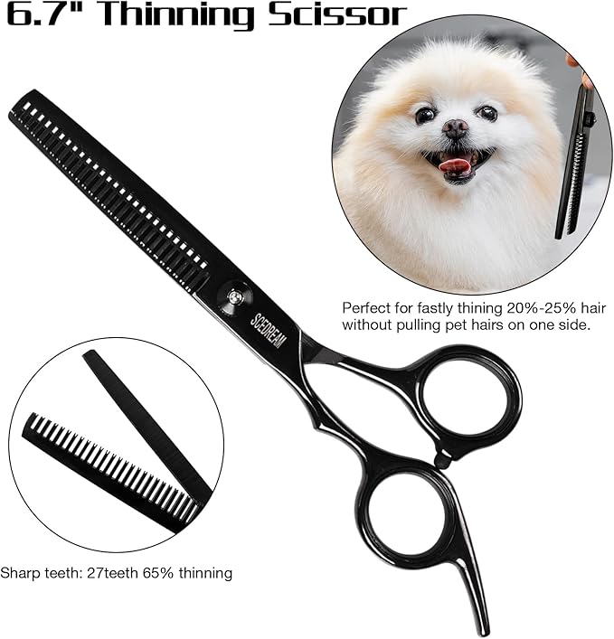 Professional Dog Grooming Scissors with Safety Round Tips, 6 in 1 Dog Grooming Scissors Kit, 4CR Stainless Steel Professional Pet Grooming Shears for Dog, Sharp and Durable, Black