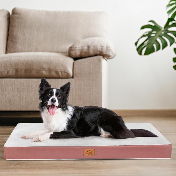 Washable Medium Dog Bed Covers Soft Plush Replacement, Waterproof Dog Bed Liner, Pet Bed Cover with Zipper 30x20x3 Inches, Pink, Cover Only