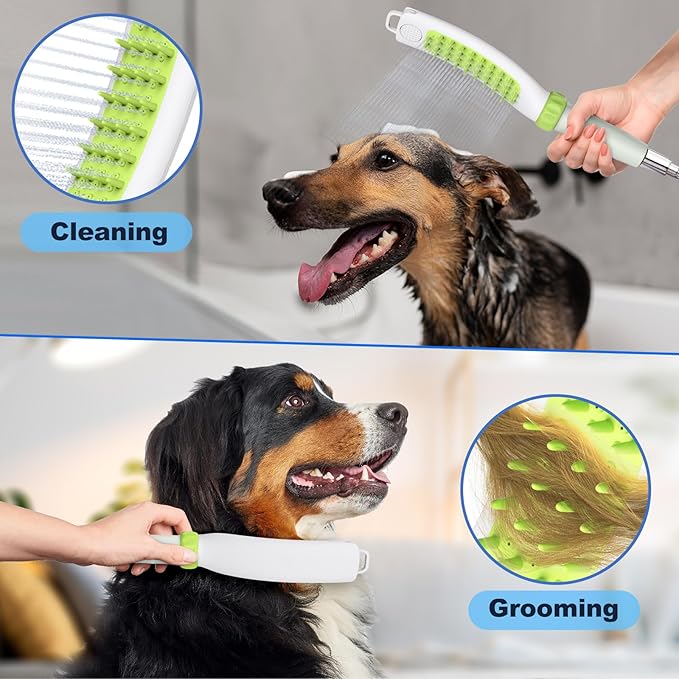 Dog Shower Attachment, Sprayer, Grooming and Scrubber in One for Washing, Deshedding, Massage, Indoor/Outdoor Pet Bath Brush, Dog Bath Supplies, Dog Shower Head
