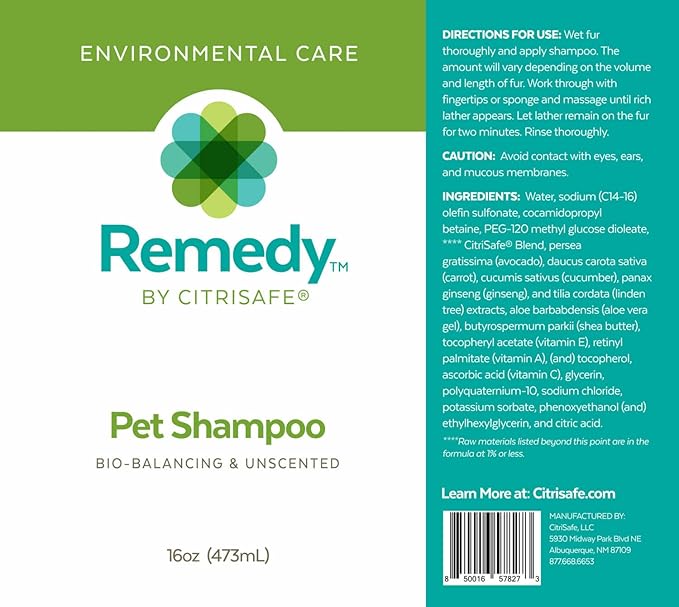 Remedy Pet Shampoo with Shea Moisture - All Natural, Dry Skin and Itch Relief - Cleans, Deodorizes and Conditions - 16oz