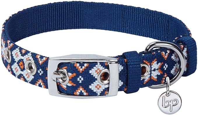 Blueberry Pet 3 Patterns Southwestern Modern Tribal Print Navy Braided Adjustable Dog Collar with Metal Buckle, Neck 13-16.5", for Medium Breed