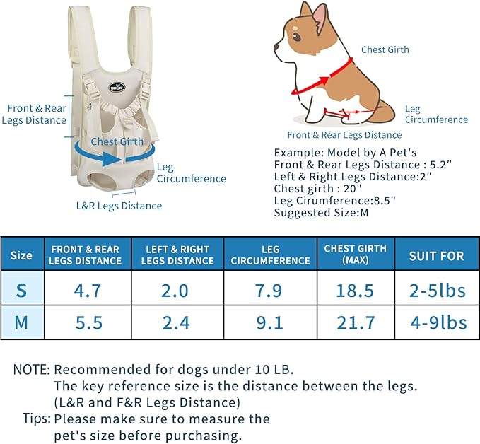 Dog Front Carrier Backpacks for Small Dogs, Legs Out Pet Carrier Sling Backpack with Adjustable Padded Ventilated Shoulder Straps, Easy-Fit for Traveling Hiking Camping