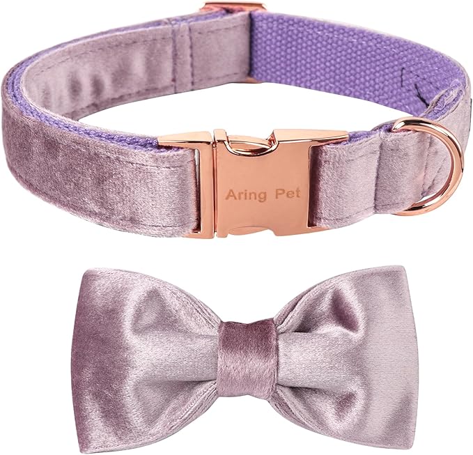ARING PET Bowtie Dog Collar-Velvet Dog Collars with Removable Bowtie, Adjustable Bowtie Collar for Girl and Boy Dogs.