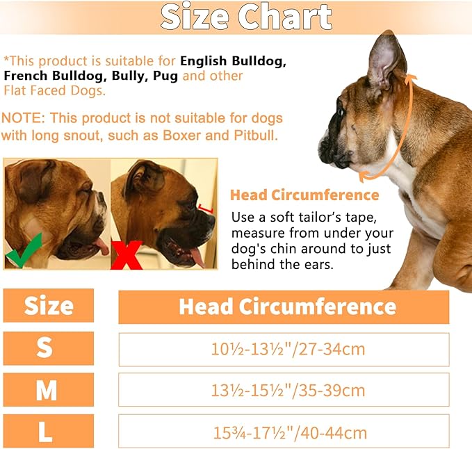 BARKLESS Short Snout Dog Muzzle, Soft Silicone Flat Faced Muzzle for French Bulldog Shih Tzu and Pug for Biting Chewing Licking and Grooming, Allows Panting