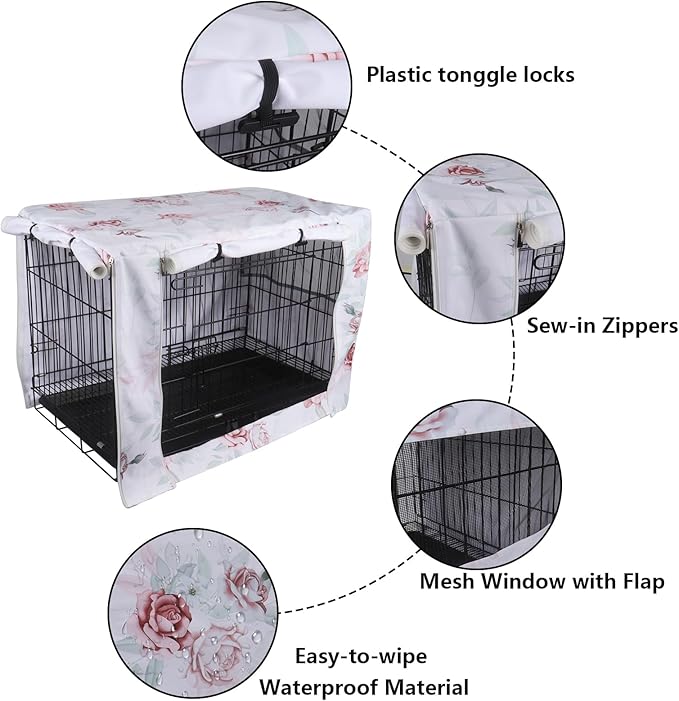 Pethiy Dog Crate Cover Durable Polyester Pet Kennel Cover Universal Fit for Wire Dog Crate - Fits Most 36 inch Dog Crates - Cover only -Flower-36