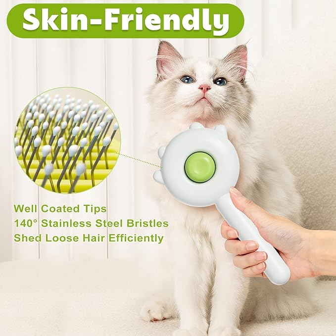Paw Cat Brush, Self Cleaning Cat Brush, Cat Grooming Hair Brush for Shedding, Pet Brush for Short and Long Haired Cats Dogs (Green)