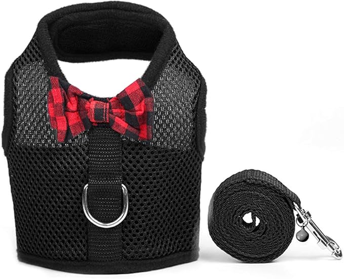 Rypet Small Animal Harness and Leash - Soft Mesh Small Pet Harness with Safe Bell, No Pull Comfort Padded Vest for Small Pet Black S
