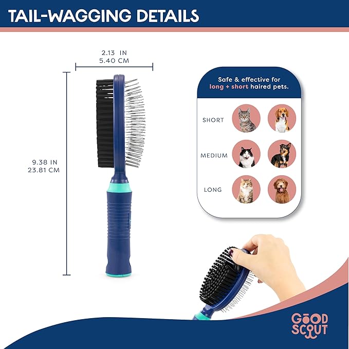 Good Scout 2-in-1 Pin & Bristle Deshedding Tool for Dogs & Cats, Gentle & Effective Dematting Brush for Long & Short Haired Pets, Pet Grooming Tool for Shedding, Tangles, and Knots