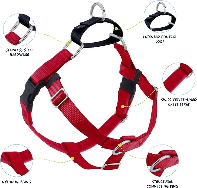 2 Hounds Design Freedom No Pull Dog Harness | Comfortable Control for Easy Walking |Adjustable Dog Harness and Leash Set | Small, Medium & Large Dogs | Made in USA | Solid Colors | 5/8" SM Red