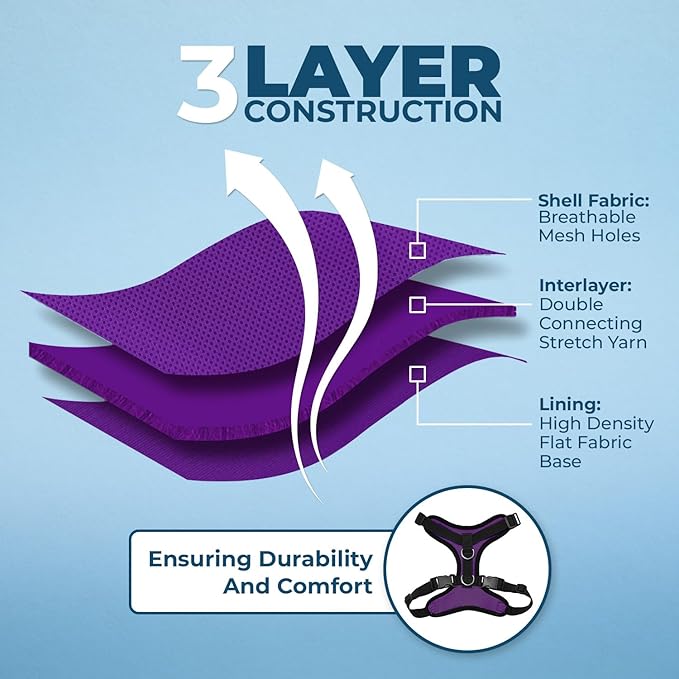 Voyager Step-in Lock Dog Harness w Reflective Dog Leash Combo Set with Neoprene Handle 5ft - Supports Small, Medium and Large Breed Puppies/Cats by Best Pet Supplies - Purple/Black Trim, XS