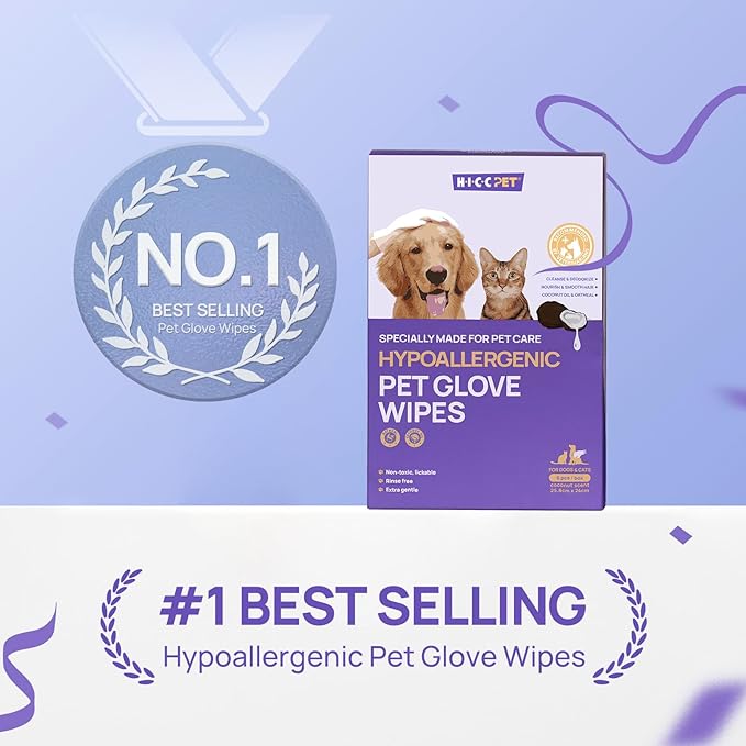 Cleaning & Deodorizing Bathing Wipes for Dogs & Cats, Nourish Fur Coconut Oil Grooming Wipes for Dogs, Pet Cleaning Gloves Wipes for Daily Care and Traveling, Hypoallergenic (Verbena Scent)