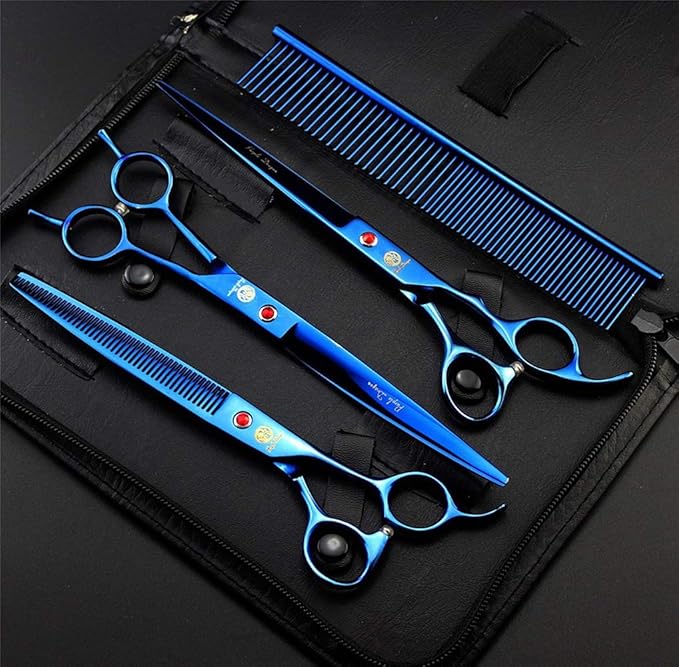 Purple Dragon 8.0" Titanium Multicolor Professional Pet Grooming Scissors Set,Straight & Thinning & Curved Scissors Shear with Bag for Dog Cat Grooming