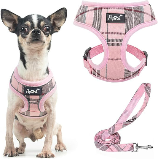 PUPTECK Soft Mesh Dog Harness and Leash Set Pet Puppy Cat Comfort Padded Vest No Pull Harnesses, Light Pink, XS