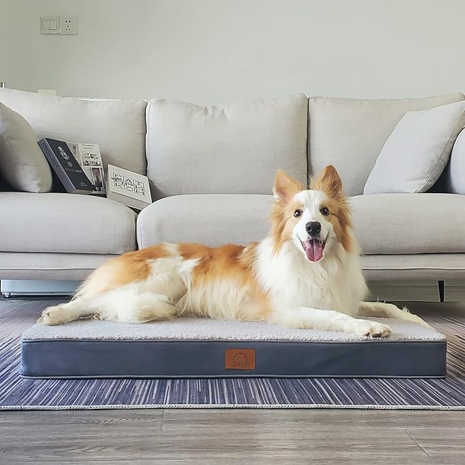 Washable Jumbo Extra Large Dog Bed Covers Soft Plush Replacement, Waterproof Dog Bed Liner, Pet Bed Cover with Zipper 47x29x4 Inches, Grey, Cover Only