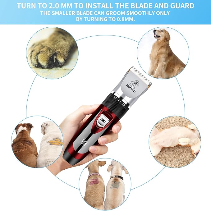 Dog Clippers Grooming Kit and Paw Trimmer,Low Noise, Electric Quiet,Rechargeable,Cordless, Pet Hair Clippers for Thick Coats,Dog Trimmer Grooming Tool,Shaver for Small and Large Dogs Cats,Red