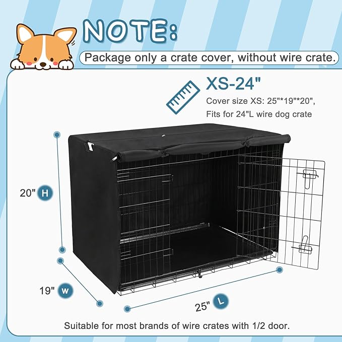 Deblue Small Dog Crate Cover Indoor, Double Door Durable Polyester Pet Kennel Cover for Small Wire Crate - (24 inches, Black)