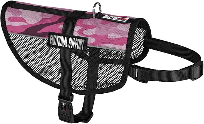 Dogline MaxAire Vest Emotional Support Removable Patch Adjustable Harness Reflective for Puppies Small Medium and Large Dogs 22 by 29 Inch Girth Pink Camo