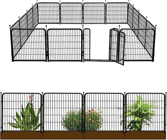 48 in(H) Decorative Garden Fence with Gate,8 Panels Total 17.7 Ft(L) Heavy Duty Iron Animal Barrier Fence for Yard,Suitable for Indoor Pet Or Outdoor Dog Fencing, Garden Border Fence