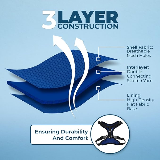 Voyager Step-in Lock Dog Harness w Reflective Dog Leash Combo Set with Neoprene Handle 5ft - Supports Small, Medium and Large Breed Puppies/Cats by Best Pet Supplies - Royal Blue/Black Trim, XL