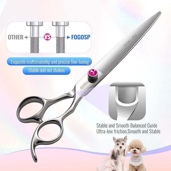 Straight Dog Grooming Scissors 8.0'' Long Large Dog Shears for Grooming Poodle Large Dog Pet Japanese 440C Stainless Steel Dog Scissors Super Sharp(8.0'',Straight)