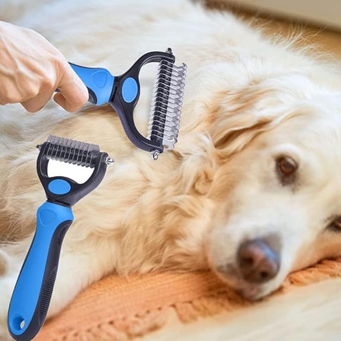 Deshedder Brush for Dogs and Cats, Double Sided Undercoat Rake for Matted Hair/Fur, Furever Brush, Blue